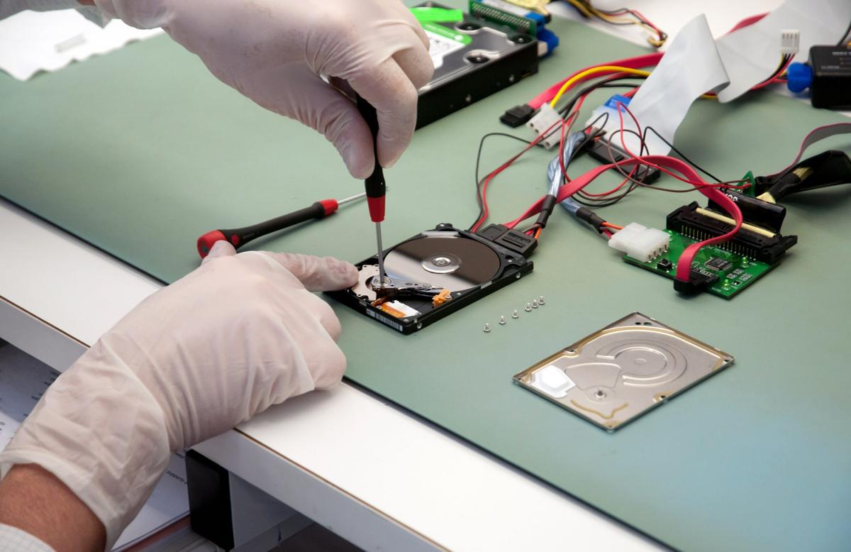 Technician working on device